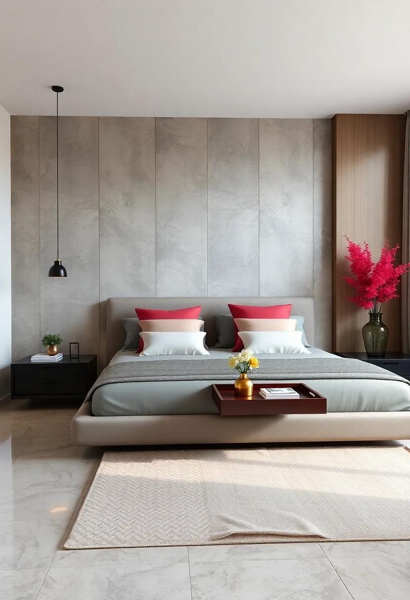 Floating Elegance: Discover a luxurious bedroom ⁢featuring a high-gloss ‍tray design for floating nightstands that exudes elegance and reflects light beautifully in the space