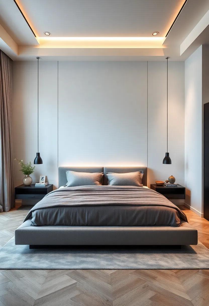 High-Contrast Elegance: witness ⁢the striking combination of dark floating nightstands against light walls, creating a sophisticated contrast that enhances the bedroom’s overall appeal