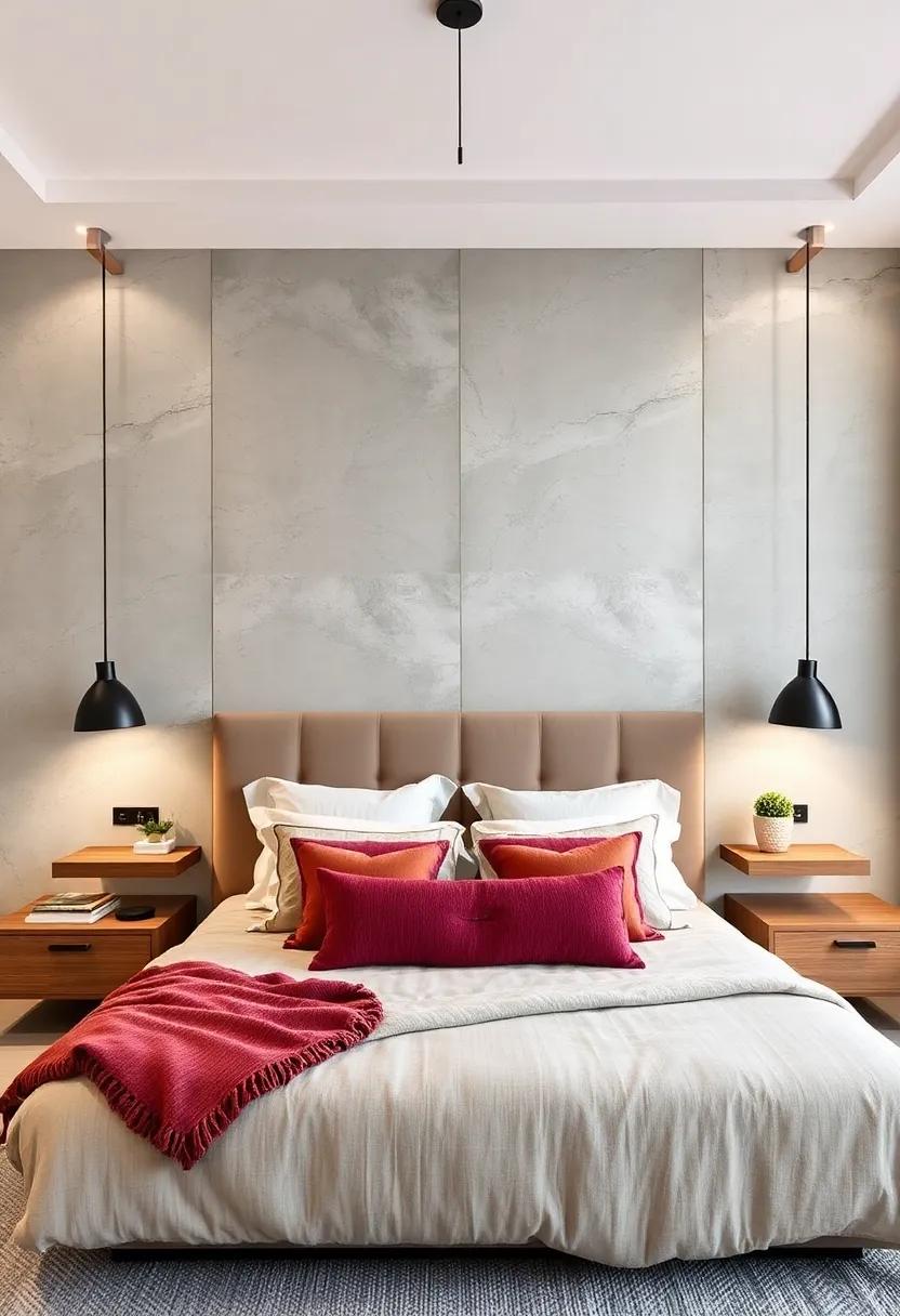Statement Lighting: Discover how unique floating nightstands paired with dramatic pendant lights can create eye-catching ⁢focal points above your bed