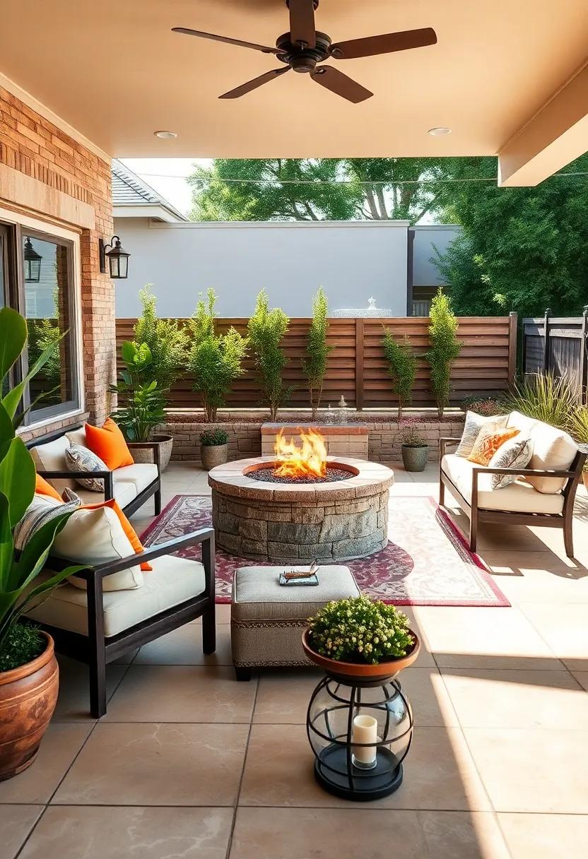 Warmth⁤ of⁢ Home: Foster a‍ sense of ‍home with a ‍fire​ pit integrated into ‌a‍ cozy outdoor living room, complete with outdoor rugs and plush​ cushions for maximum comfort