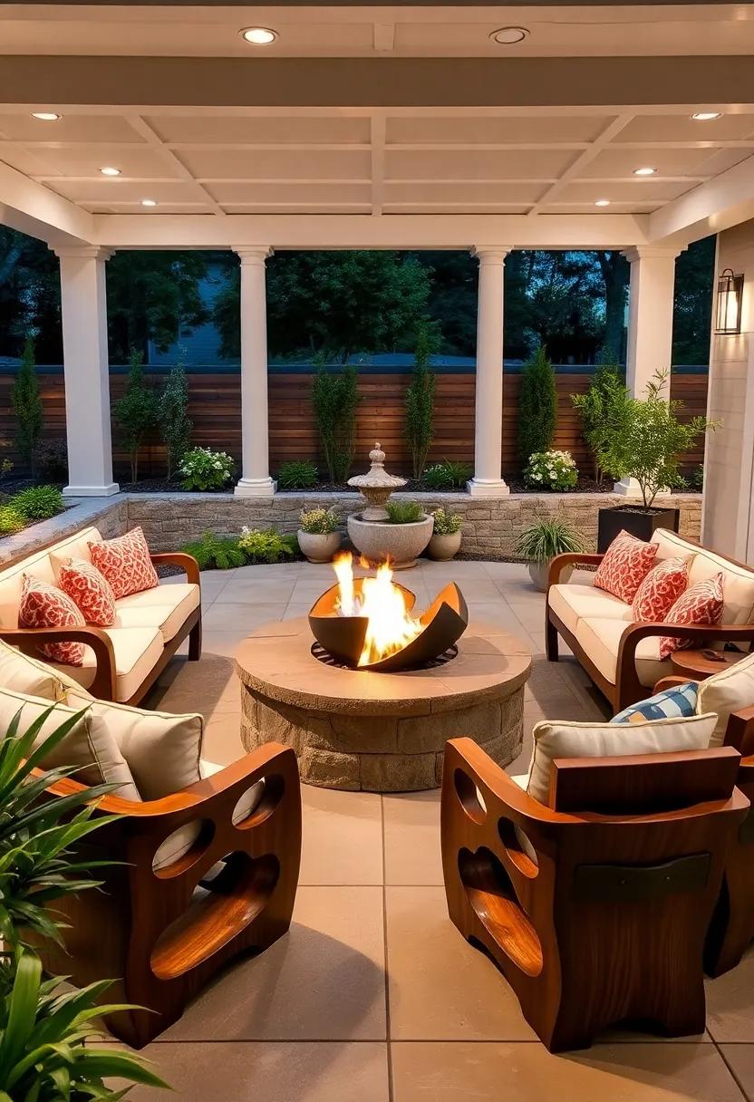 Artistic‌ Centerpiece: Use ⁤a sculptural fire pit ‍as a⁣ focal⁣ point, complemented by ⁣artful seating options like⁤ carved wooden‌ benches for a creative twist