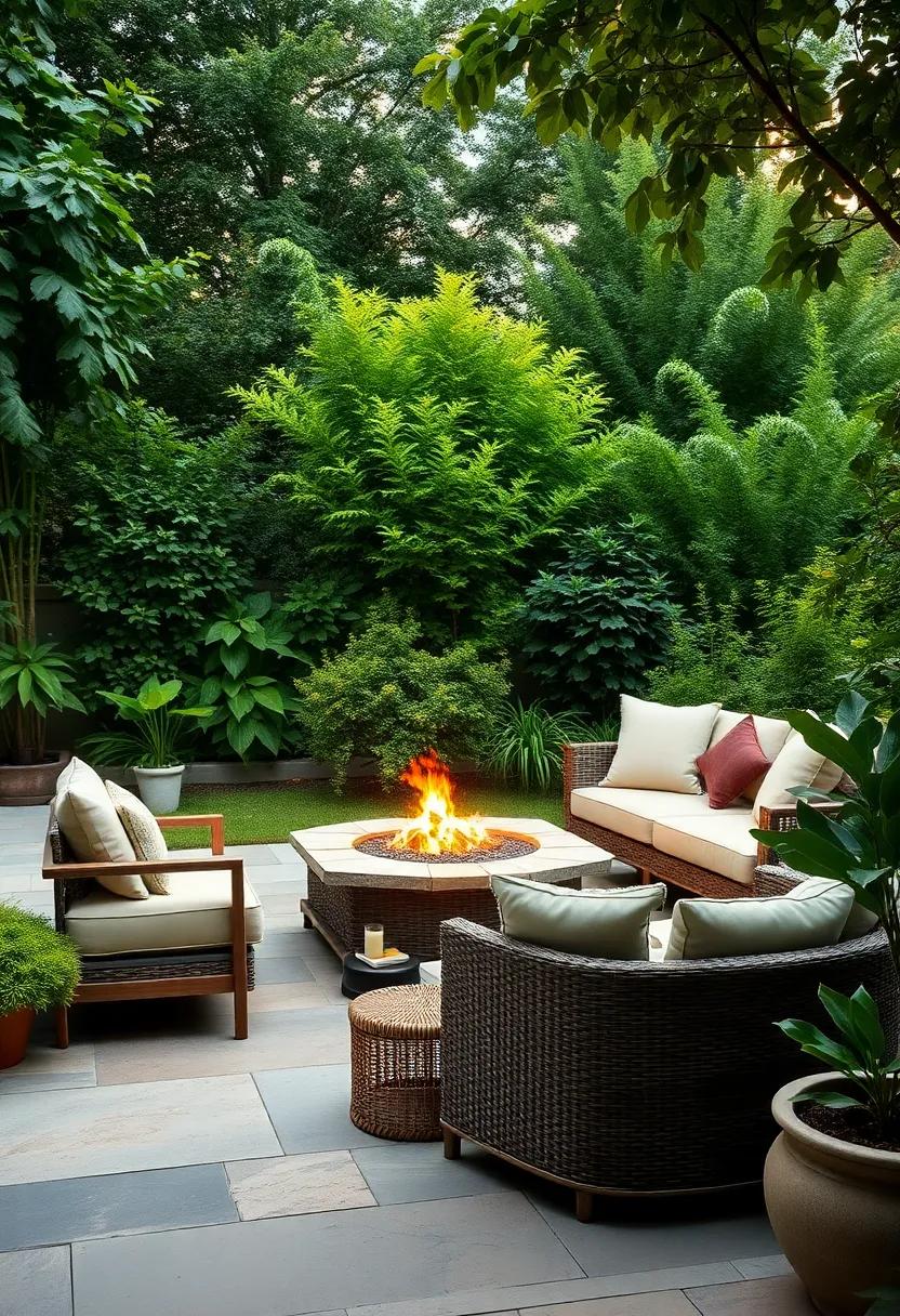 Garden Oasis: Integrate a⁣ fire pit into lush greenery,⁢ with comfortable⁤ sofa‌ seating⁢ that invites relaxation among nature's ‌tranquility