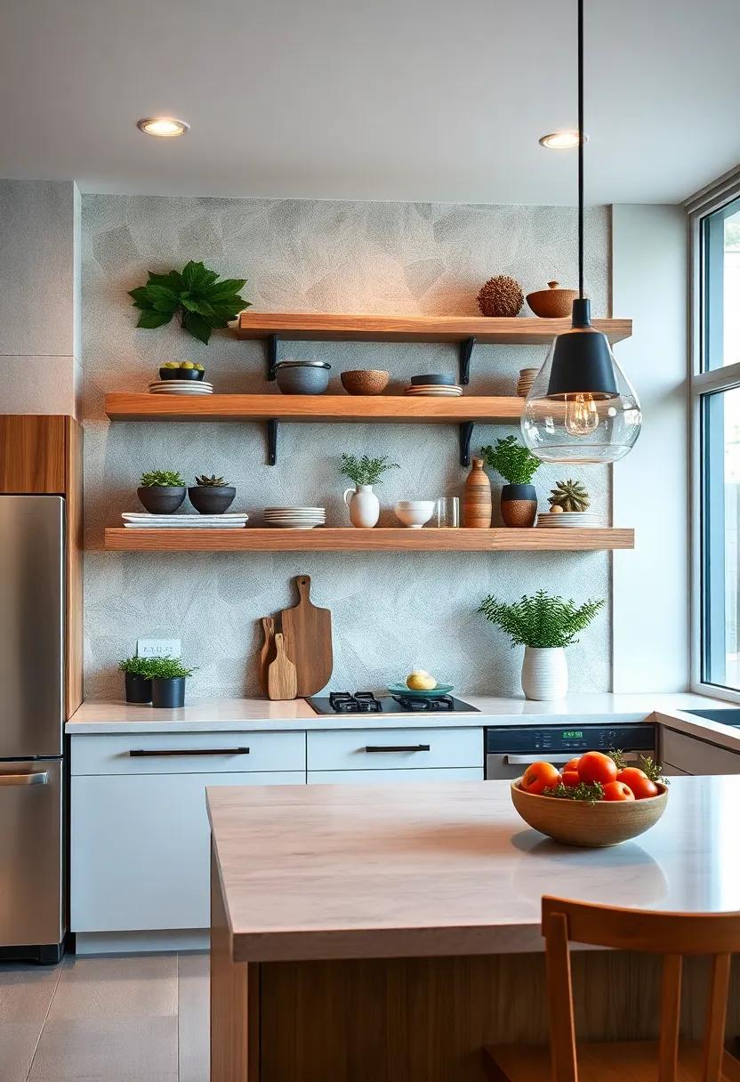 Embrace⁢ nature with reclaimed wood floating shelves that bring warmth and‌ character to your ⁤kitchen,‍ effortlessly blending‍ the rustic ⁣charm ​with modern⁣ functionality
