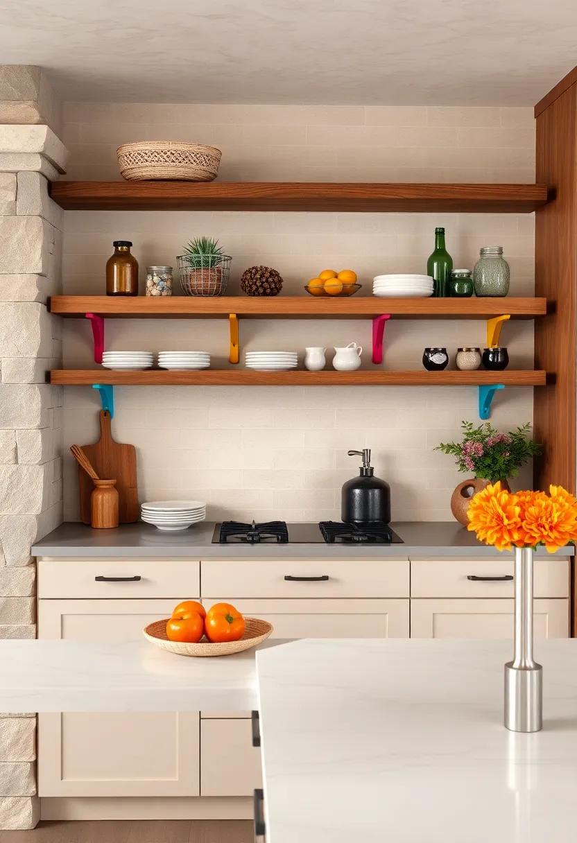 Experiment with colorful shelf‍ brackets that ‍can provide a⁤ pop of color ​while​ still honoring the rustic style, adding ⁤a playful‍ element to your kitchen design