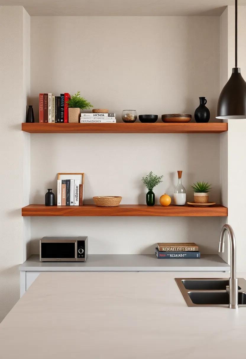 Implement shallow floating shelves for a minimalist approach,‌ allowing⁤ you to⁤ showcase⁣ decorative cookbooks ⁢and⁣ unique kitchen ‌accessories without⁢ overwhelming the⁢ space