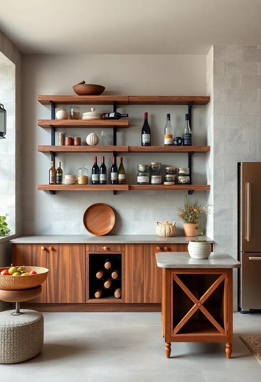 invest in ⁤floating shelves with built-in wine racks, merging functionality⁢ with rustic charm while providing a chic way to store your favorite ‍vintages