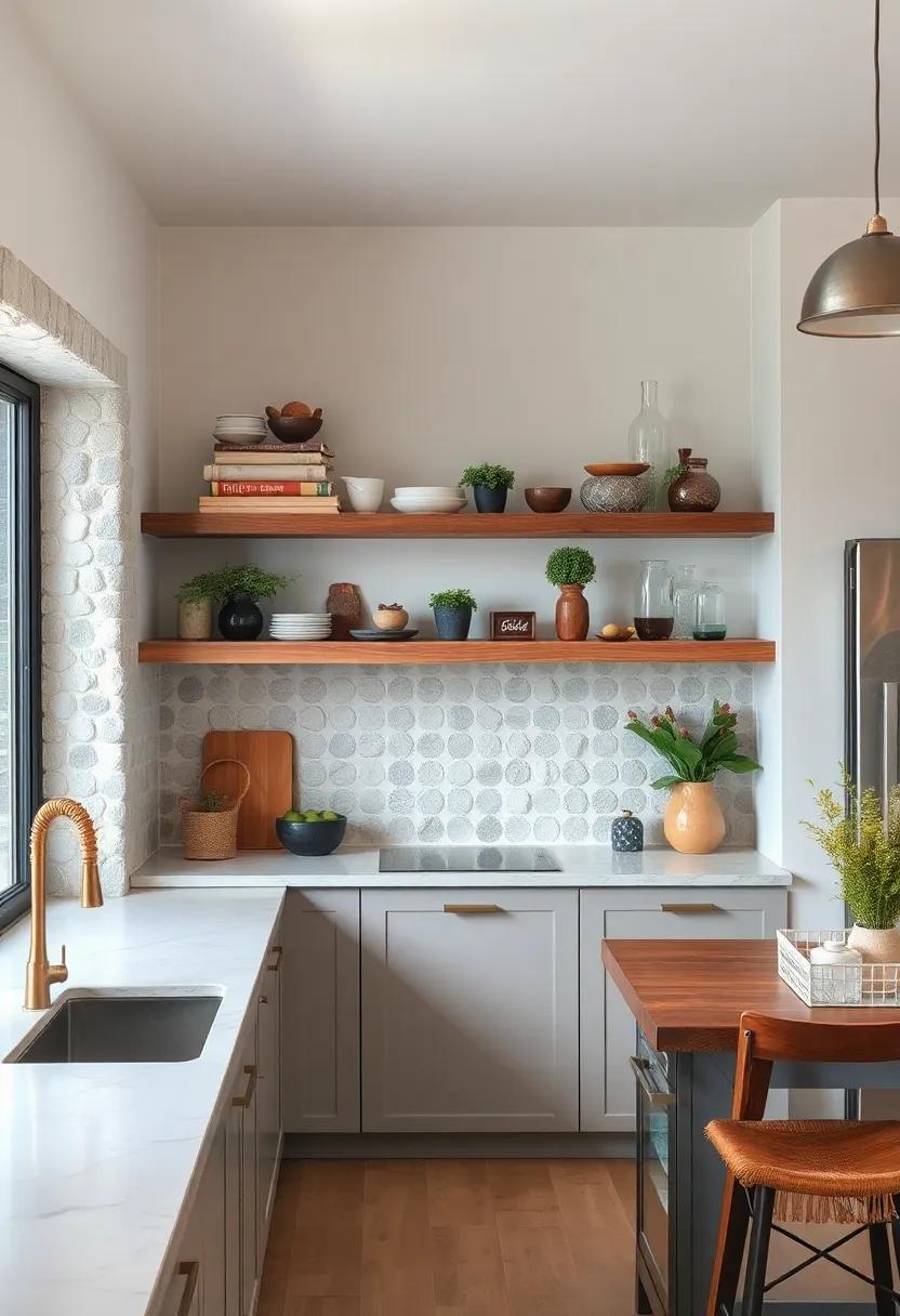 Layer your shelf decor⁣ by using⁣ varying heights⁣ and ⁣shapes,‌ creating visual interest that⁤ invites curiosity and⁢ engagement within your rustic kitchen