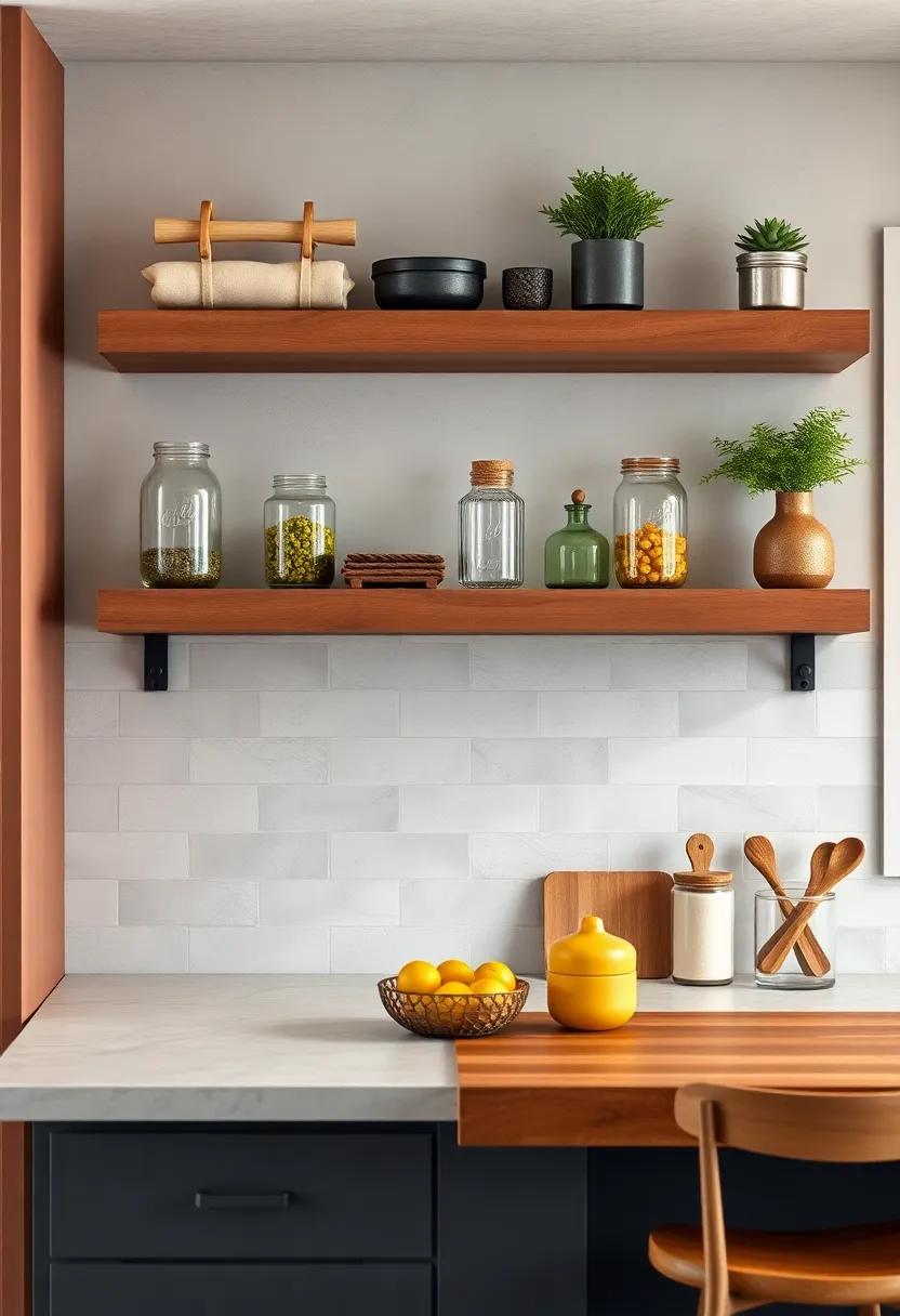 pair‍ your shelves with vintage mason‍ jar storage to add a pop of personality⁣ and practicality, perfect for⁤ organizing dry ingredients⁤ or fresh herbs