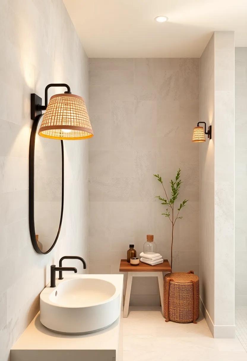 Coastal Breeze: Brighten ​your bathroom with coastal-inspired sconces featuring woven rattan shades,⁢ evoking a⁤ serene beachside retreat