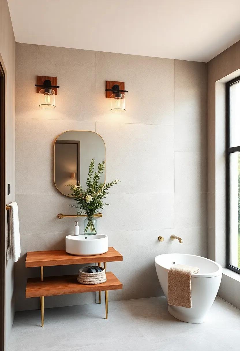 Rustic Charm: Explore wooden​ sconces with distressed finishes, perfect for adding a cozy, farmhouse-inspired feel to your bathroom decor