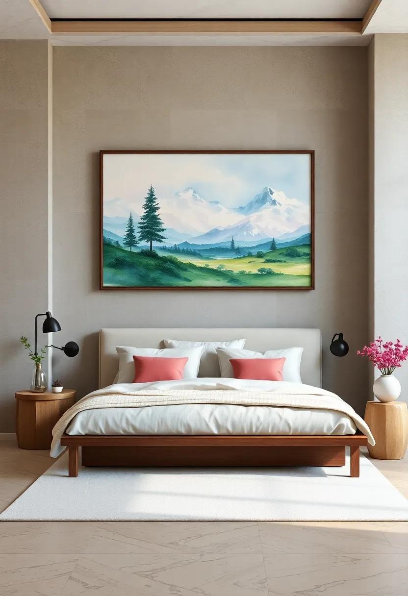 Watercolor Landscapes: Soft, pastel watercolor ⁢landscapes can evoke calmness and tranquility⁢ for ⁤a restful bedroom ambiance