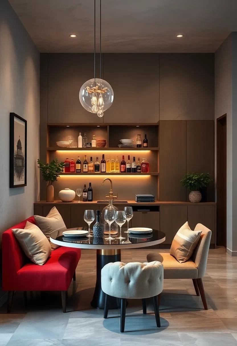 Design a mini bar setup with stylish‌ glassware ⁣and storage for ​drinks to make⁣ entertaining a breeze