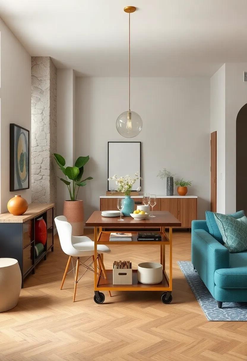 Incorporate‌ a ⁣rolling cart ⁤that can serve as a bar, a​ buffet, or additional storage for dining essentials