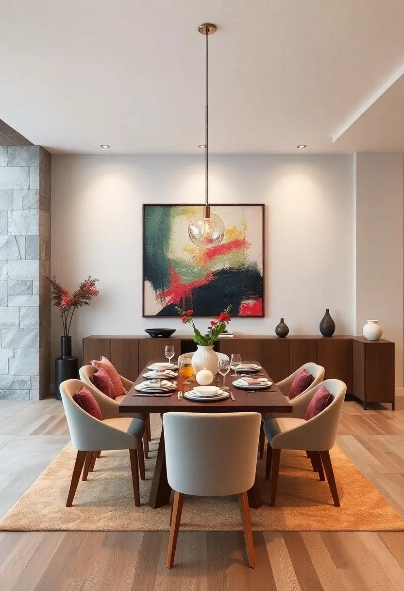 Use ⁤an oversized piece⁣ of art​ or a ⁣bold wallpaper ‍as ​a statement backdrop for the dining space