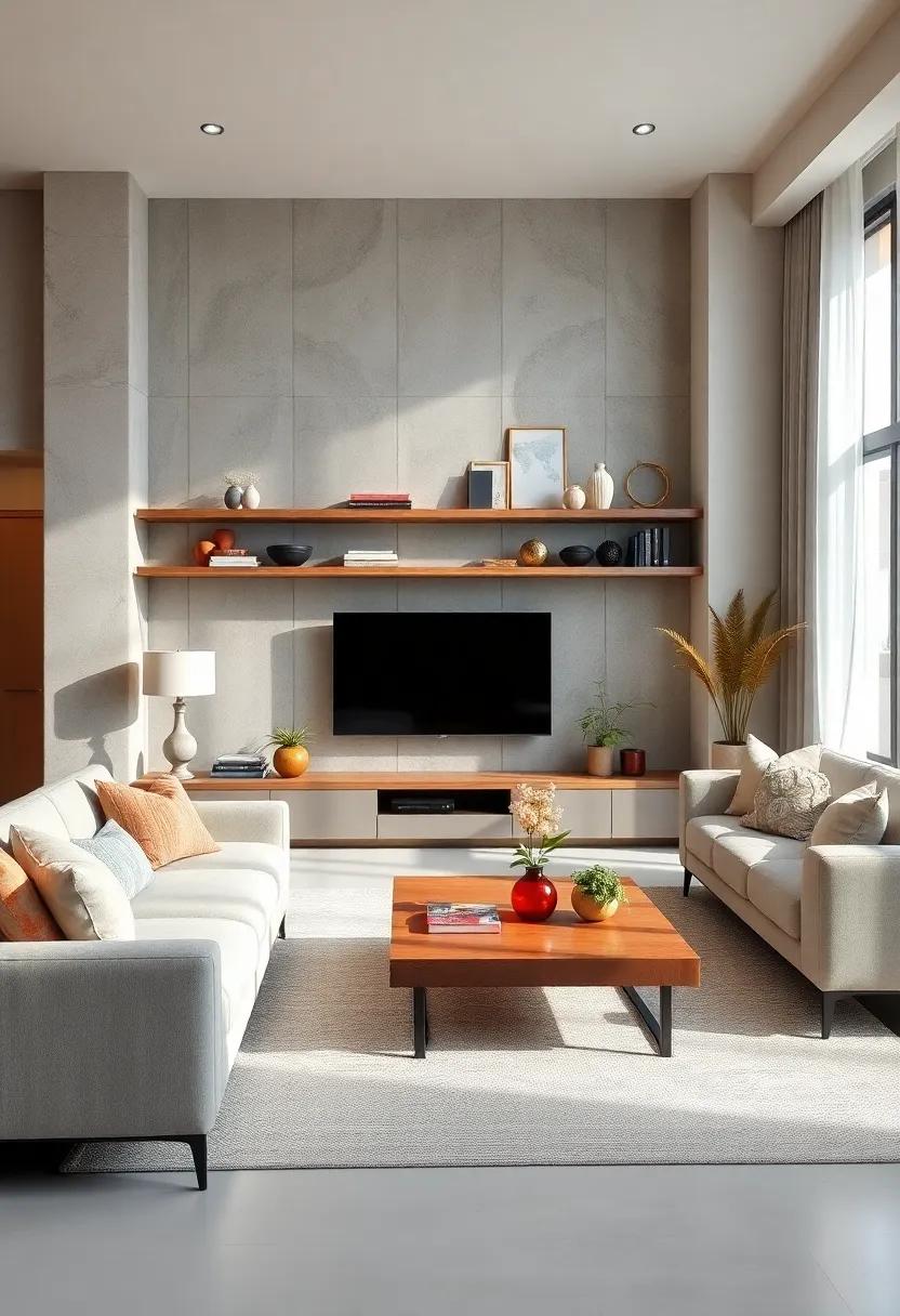 Family-Friendly Style: Durable‍ floating shelves combined⁢ with a sturdy, child-friendly coffee ⁣table ensure your living room is both stylish⁢ and practical for families