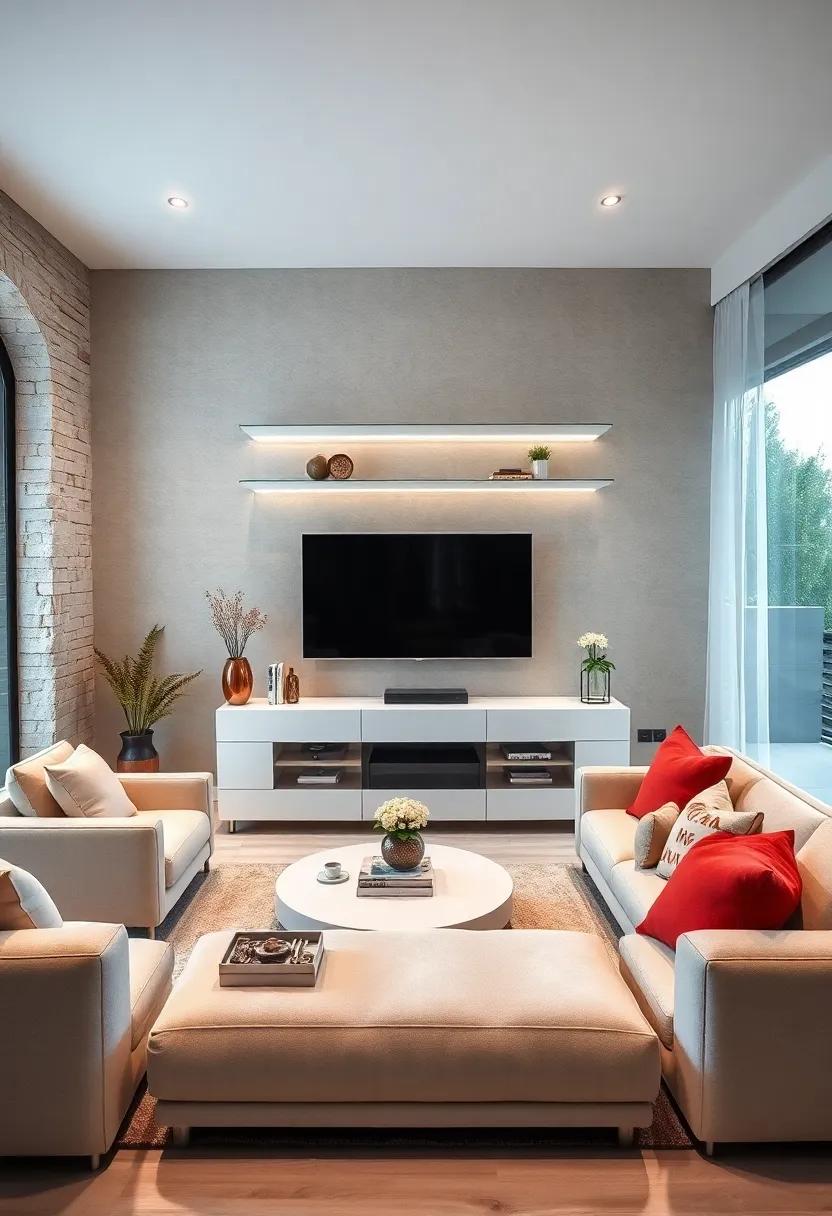 Chic⁣ and Sleek: Opt for glass floating shelves paired with a‌ glossy white entertainment⁢ center to‍ create a⁤ sleek, high-end ⁤look‍ that’s perfect for modern spaces
