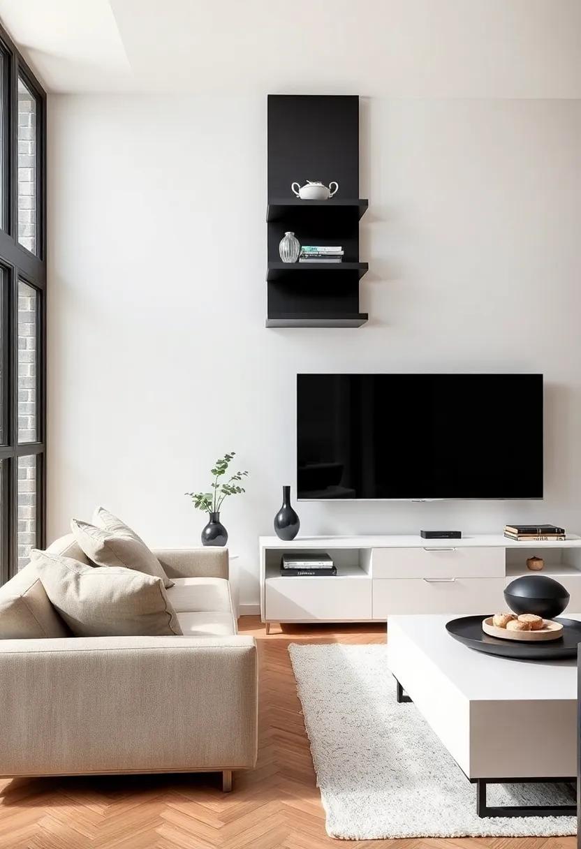 Industrial Edge: Metal bracketed floating​ shelves work beautifully ‍with⁤ a⁤ reclaimed wood side table,⁢ adding an urban touch to your⁣ living area that’s both ⁣rugged and stylish