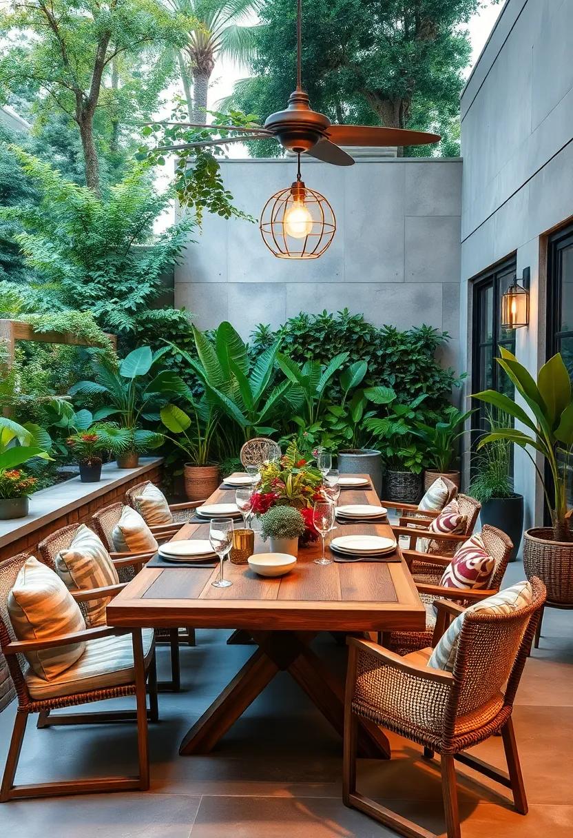 Embrace Nature: Incorporate a ​wooden dining table surrounded by lush greenery for a seamless ⁣blend with the ​outdoors