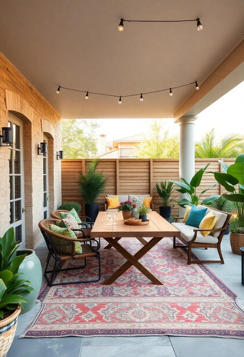Outdoor Rug: Define your dining space with a durable outdoor ⁣rug that brings warmth and color to‌ the area
