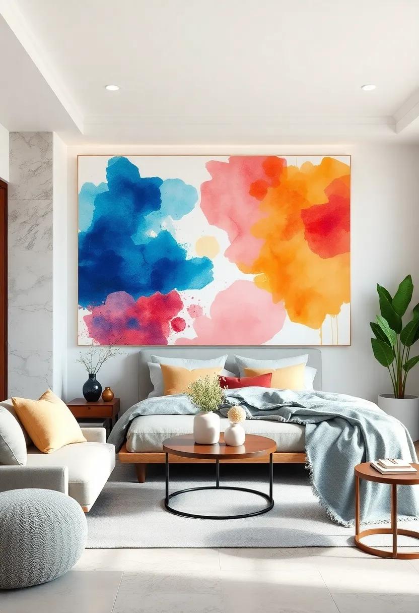embrace Abstract Bliss: Discover how bold strokes and vibrant colors ‌can create an⁤ abstract masterpiece that transforms ⁤your bedroom into a tranquil retreat