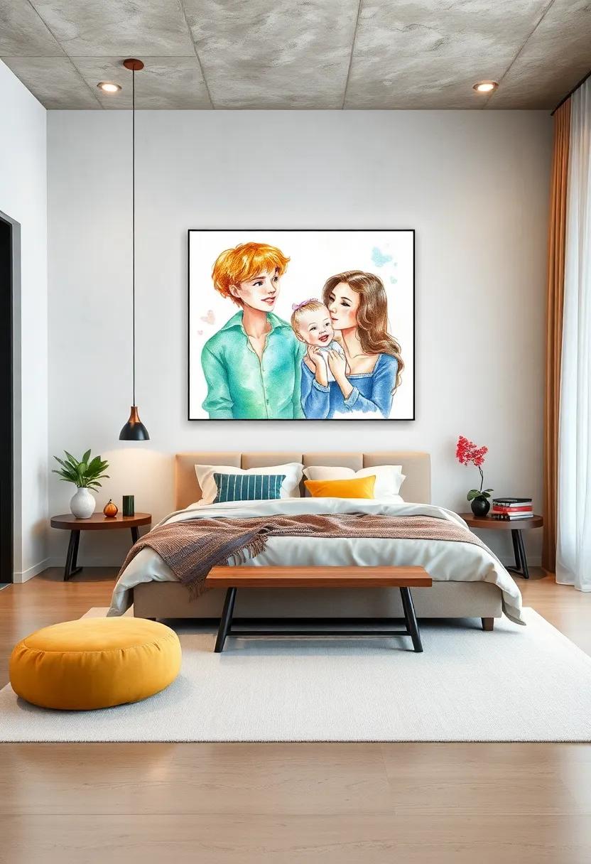Personalized Watercolor Portraits:⁣ Capture your special moments by commissioning a watercolor portrait that tells your unique story and enhances your bedroom decor