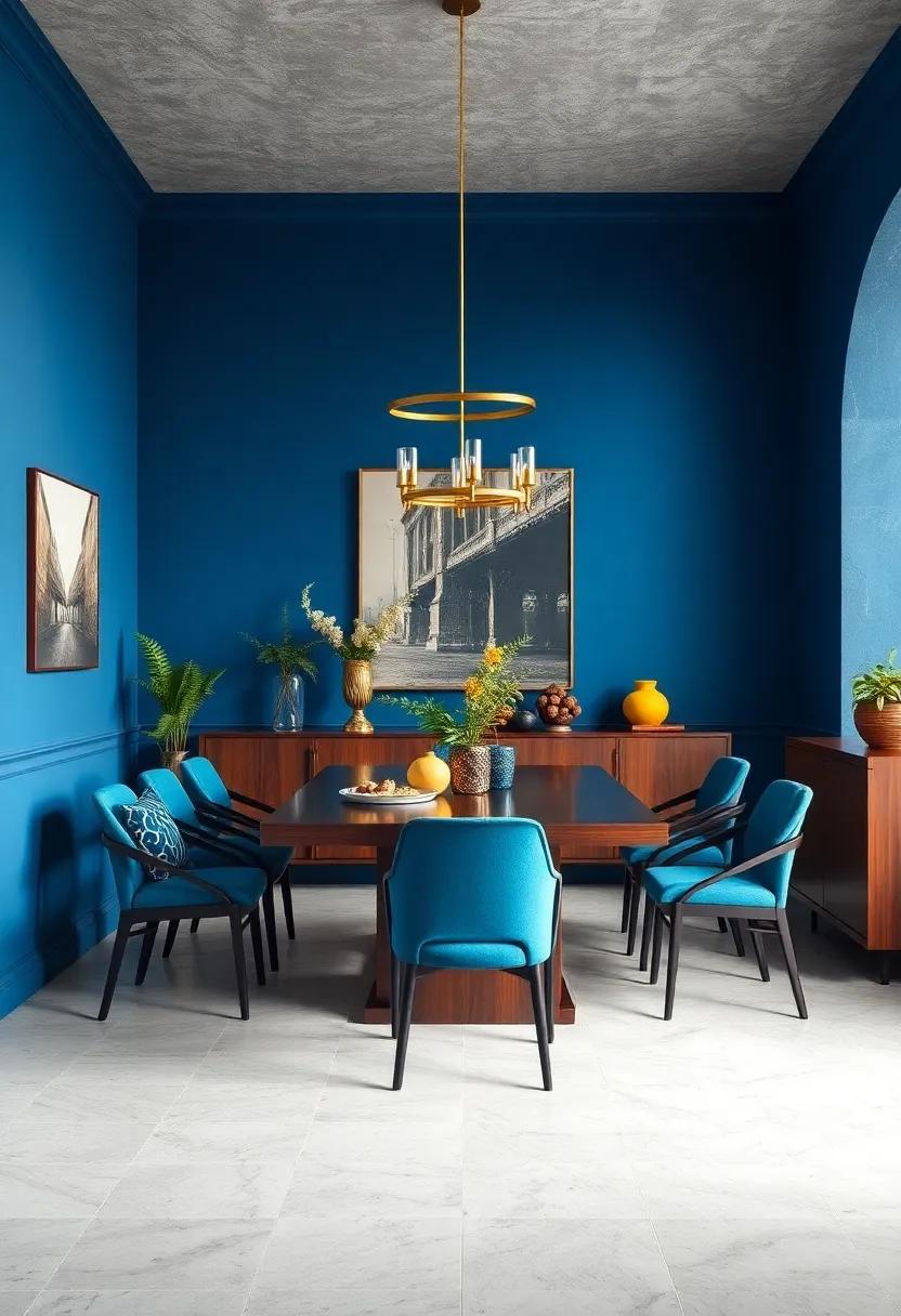 Bold ⁢Contrasts: Pair striking cerulean walls with dark wooden⁣ furniture ⁢and ⁢gold décor for ‍a‍ modern,⁣ luxurious ⁤touch that ​captivates⁣ the eye