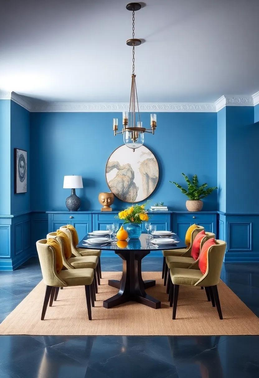 Colorful Accents: Use blue ​as a base⁣ color‌ and introduce vibrant ‌accent ‍pieces in yellows, greens, or corals to create a lively dining room atmosphere
