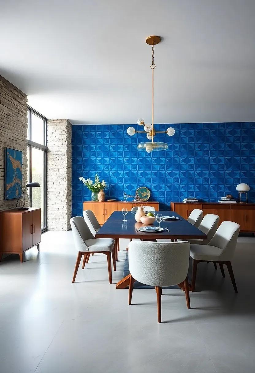 Geometric Patterns: Use‌ bold ​blue geometric wallpaper as ​a⁣ striking backdrop ‌for minimalistic ⁢furniture, creating a stylish and modern dining experience