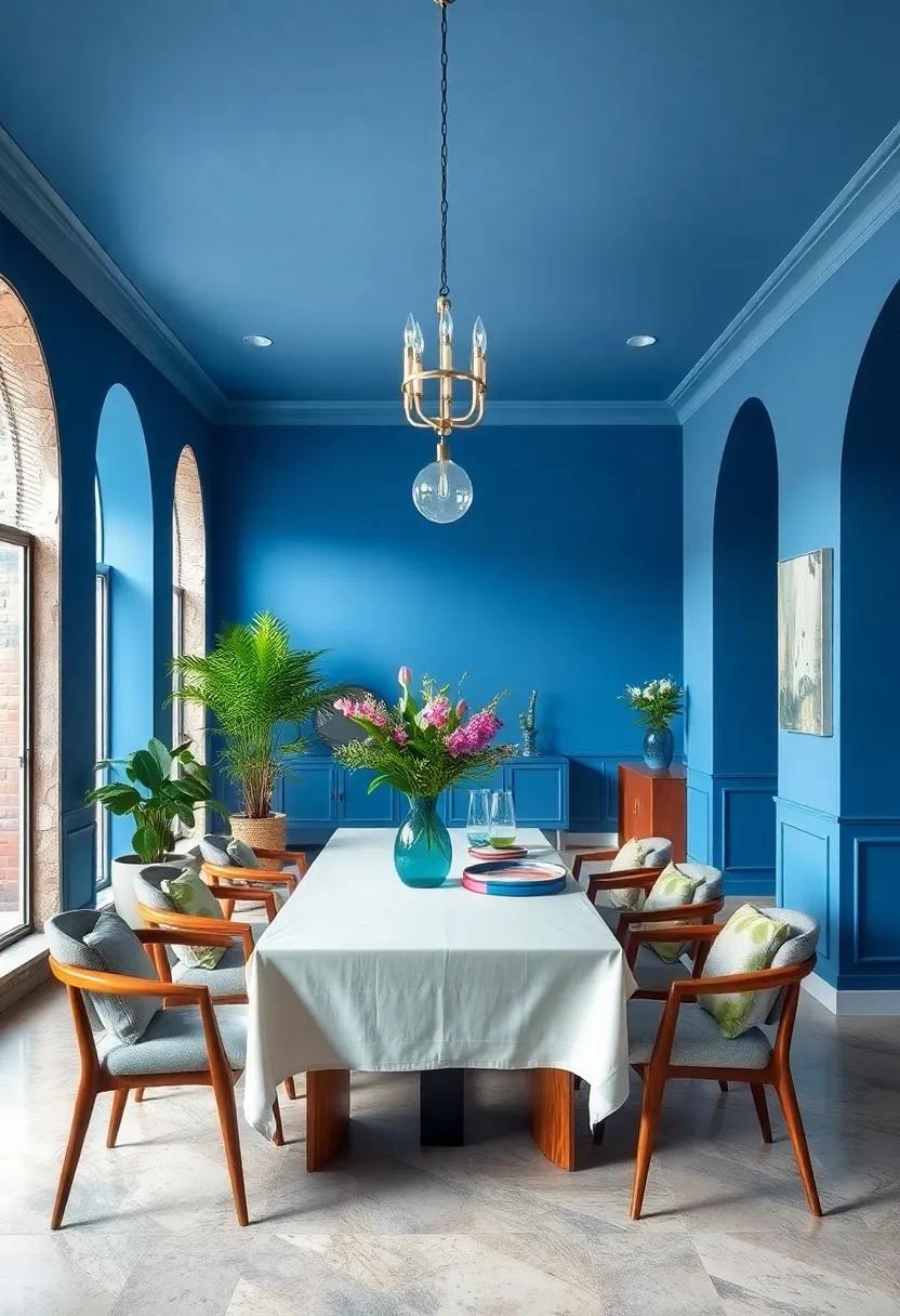 Green​ and ⁢Blue Harmony:⁣ Pair ​blue hues ⁤with lush⁣ greenery through plants and floral arrangements ‌for a refreshing and ⁣vibrant dining space