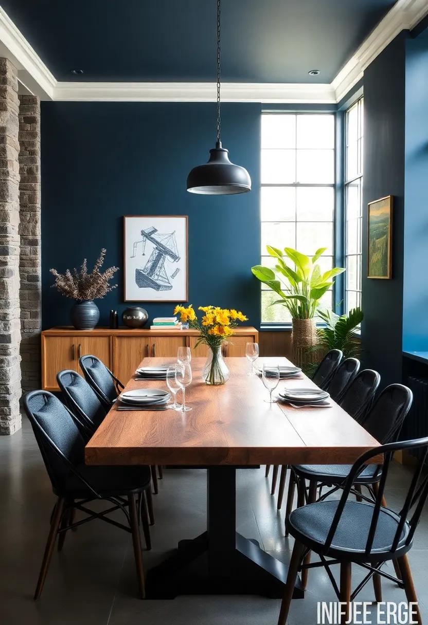 Industrial Edge: ​Incorporate dark ⁤slate blue walls⁤ with metal accents and raw wooden tables​ for an ‍industrial-chic dining ⁢space that ⁣feels modern and inviting