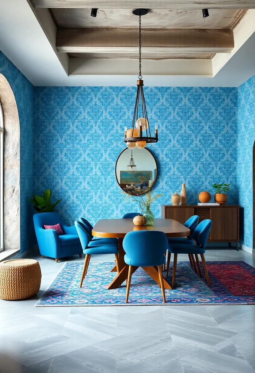 Playful Patterns: Use wallpaper in ⁤cheerful blue patterns alongside vibrant ⁣rugs to create an energizing and playful dining environment