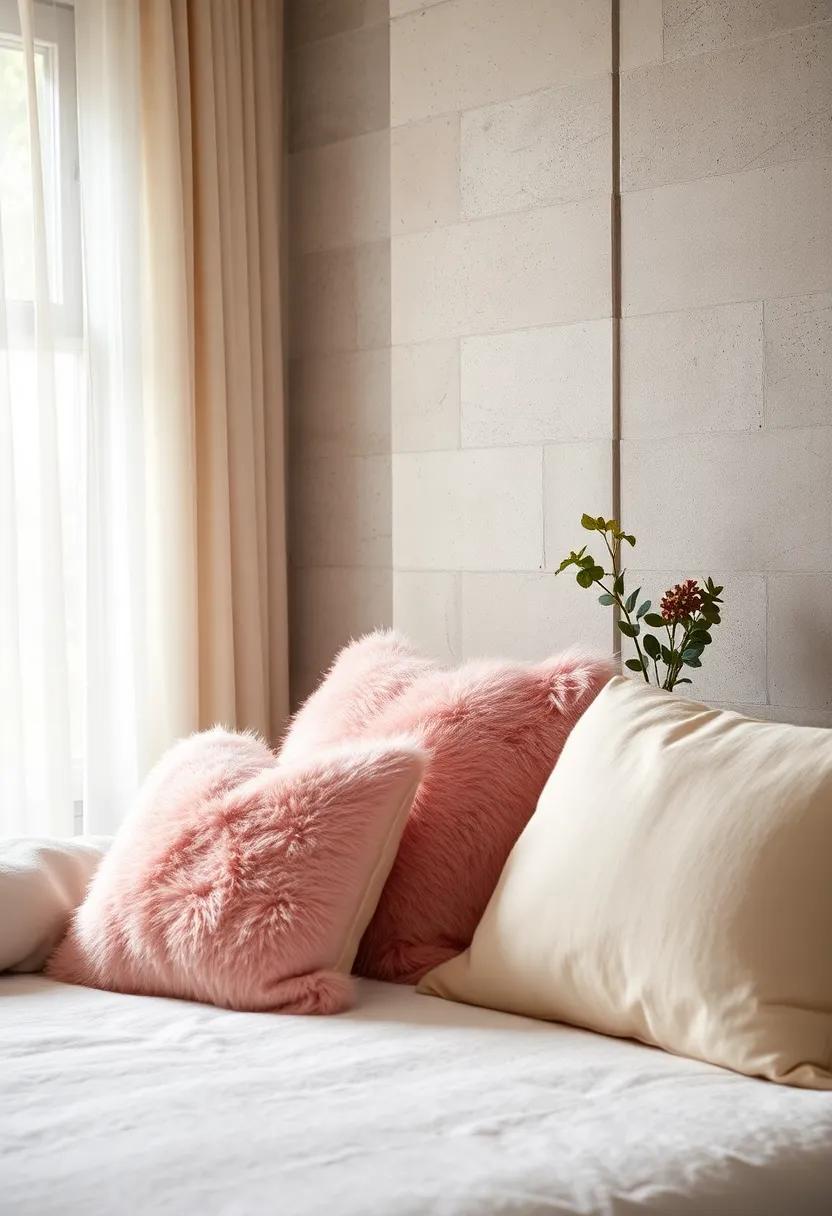 Cozy‍ Pillows: Layer throw pillows in different textures—like⁣ faux​ fur ⁤and velvet—in shades ‌of blush and‍ ivory for added comfort and style