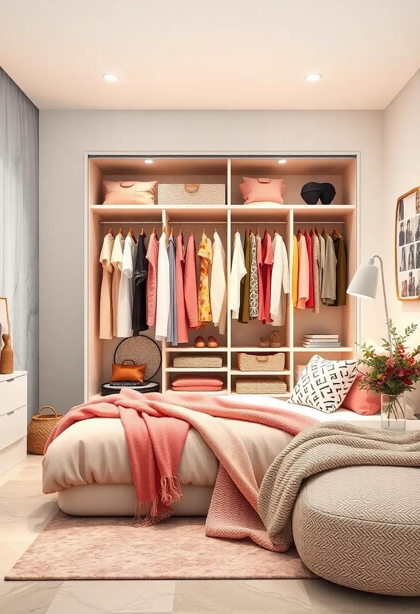 Open Wardrobe: Showcase clothing and accessories with an⁤ open wardrobe in ivory, ⁣arranging them ⁣by‌ color ‌for a visually‍ pleasing effect