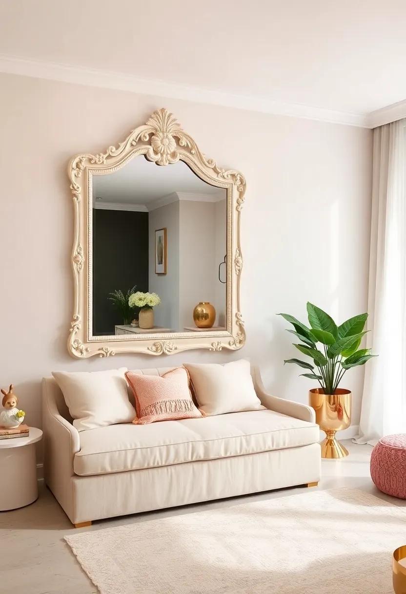 Glamorous Mirrors: Use an oversized statement mirror⁢ with ⁢an ornate ivory frame⁤ to create‍ the illusion⁤ of more⁣ space while adding glamour