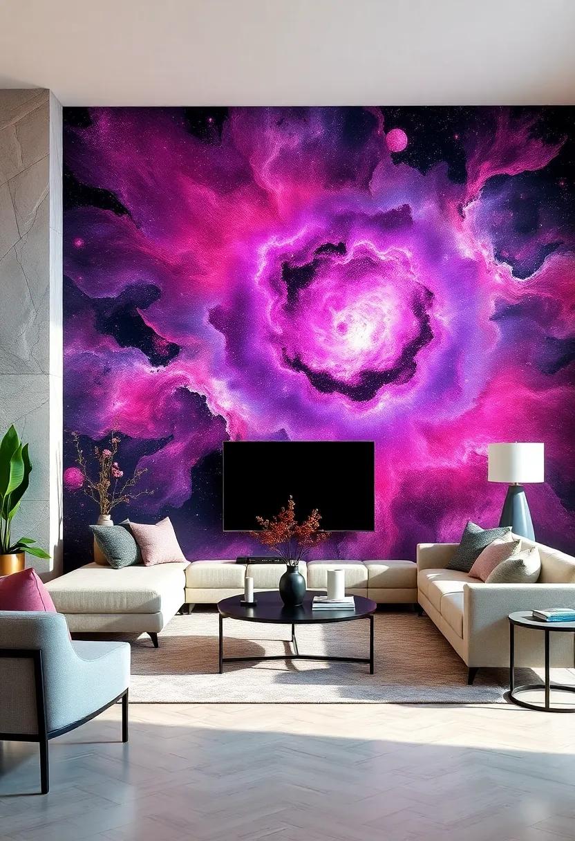 Cosmic ‌Nebula: Swirls of purples, pinks, and blacks‍ mimic the⁤ beauty of outer space, creating a mesmerizing backdrop ‍that sparks wonder and imagination‍ in your​ living area
