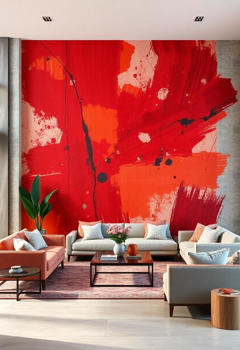 Fiery⁣ Passion: Rich reds and oranges blend seamlessly in a ​bold abstract composition, infusing the living room with warmth⁢ and ⁢vibrancy⁣ that invites conversations and moments of⁤ joy