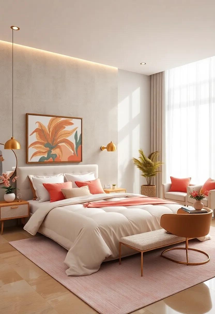 25 Exquisite Ideas for a High-End Coral and Brass Bedroom Makeover