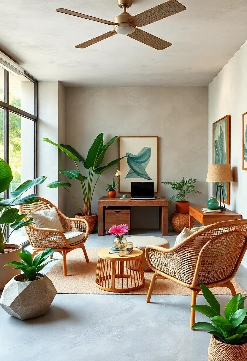 25 Inspiring Tropical Home Offices Featuring Stylish Rattan Chairs for a Relaxed Vibe 25 Inspiring Tropical Home Offices Featuring Stylish Rattan Chairs for a Relaxed Vibe