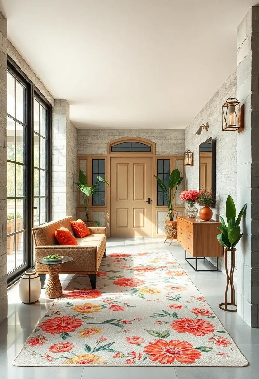 29 Charming Grandmillennial Entryways Adorned with Floral Rugs for a Timeless Touch