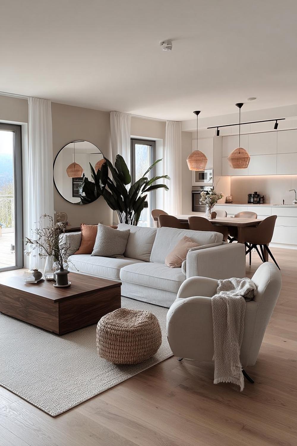 Balance Neutral Shades with Natural Wood Elements For Open Concept