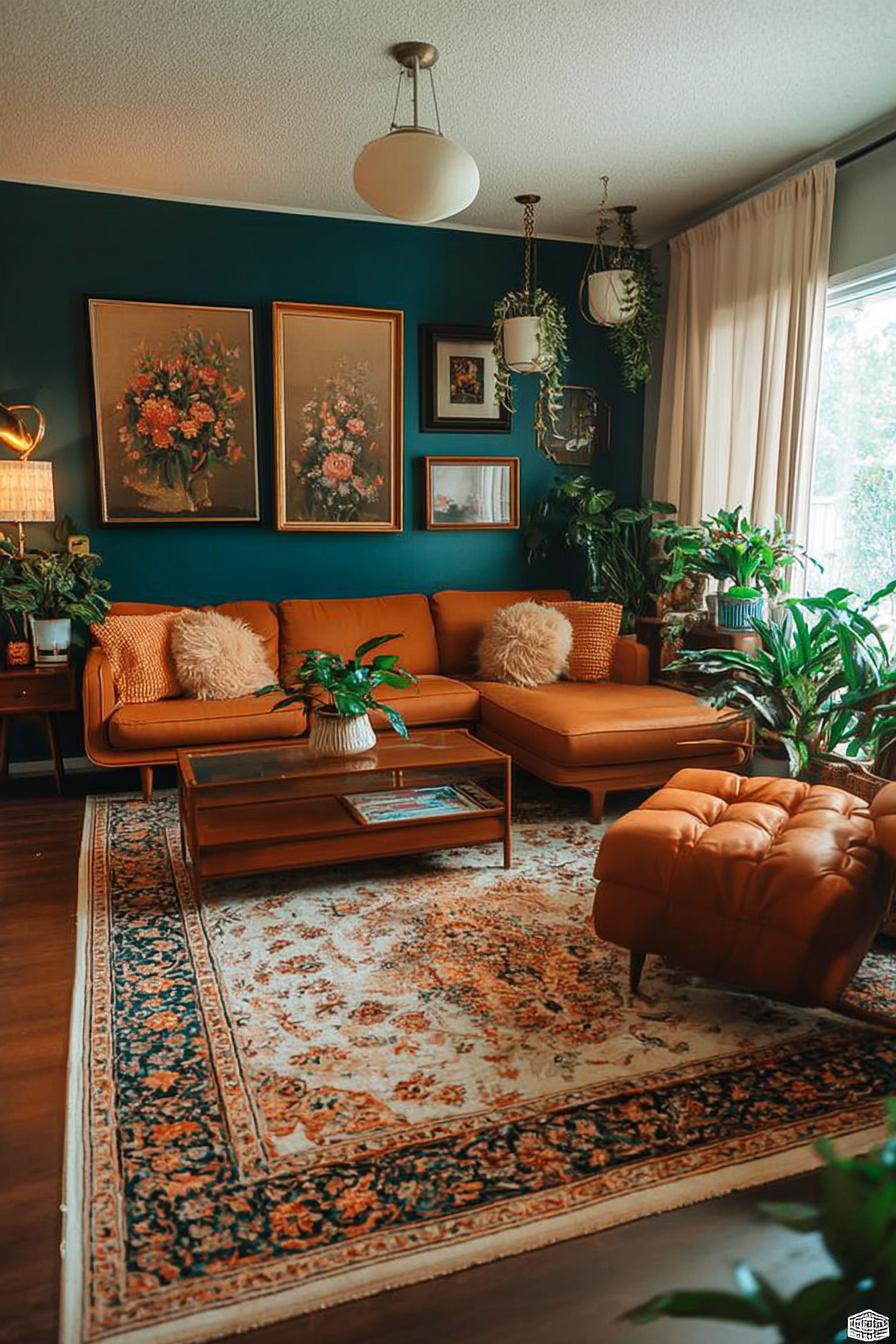 Enrich Your Vintage Living Room with Deep Teal Walls