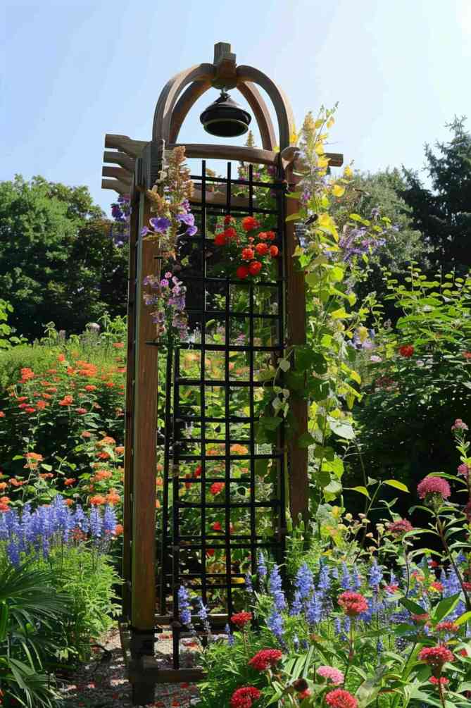 This garden feature not only supports climbing plants, but also provides perch and food for birds, promoting a vibrant and melodious ecosystem.