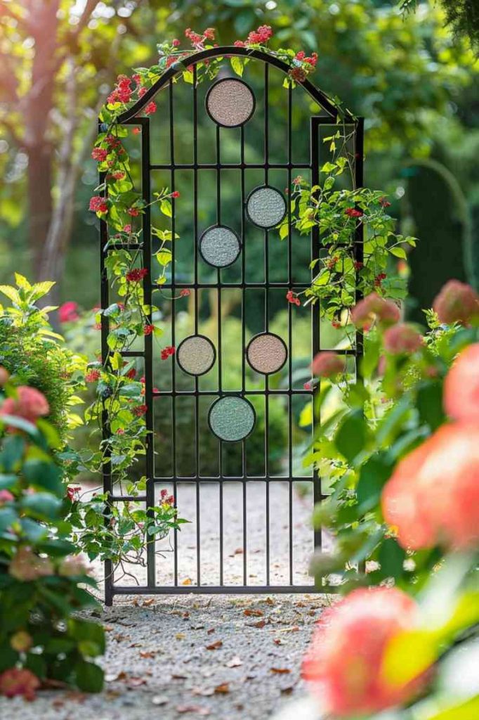 The Art Deco trellis is a statement piece that combines the bold, symmetrical lines of the 1920s with the gentle flow of climbing plants, providing a striking juxtaposition that adds opulence and style to any garden setting.