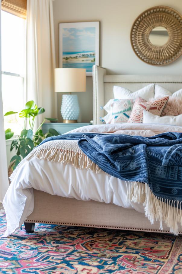 Textiles and patterns from all over the world give a bedroom that celebrates variety with style, a cosmopolitan flair.