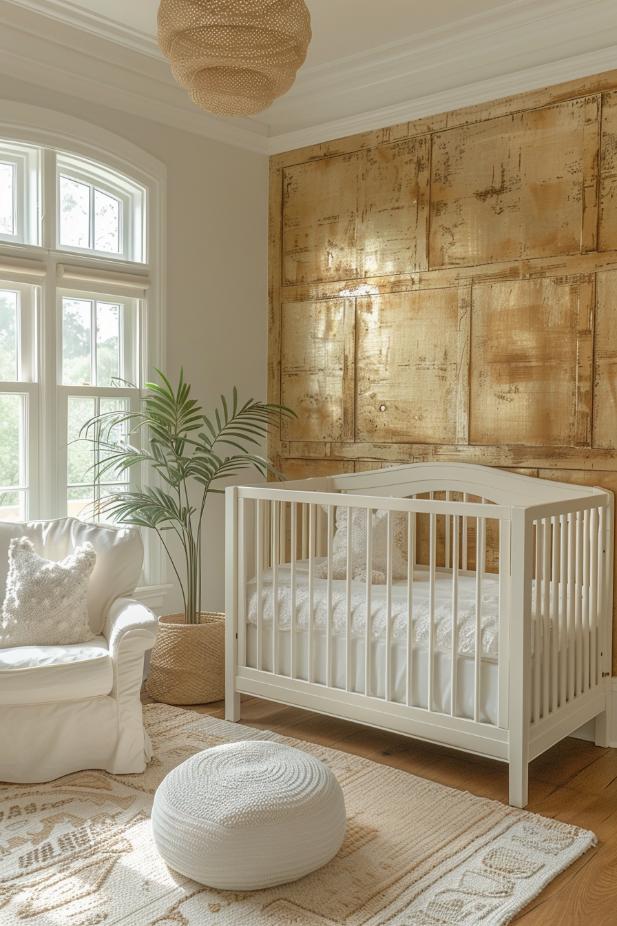 Would you like to find a way to improve a beautiful, purely white kindergarten? Add some glittering golden accents such as a golden accent wall.