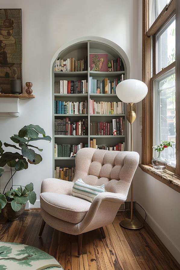 If you want to use your room optimally, but do not want to make major changes in the room, you can create a simple minimalist reading corner.