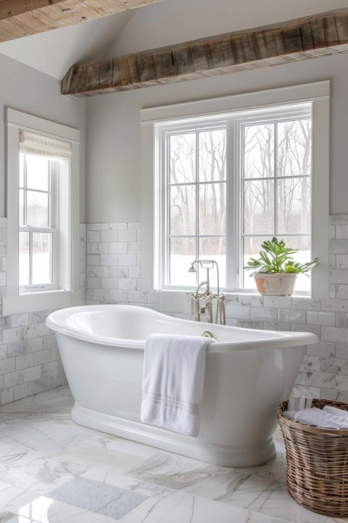 The timeless beauty and the inherent wealth of marble create an ambience of elegance and increase the farmhouse with a feeling of sophistication and size.