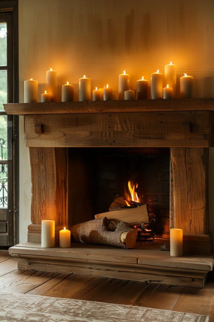 The deep wooden coat captures the essence of the fiery attraction of the stove and becomes a focal point, which is increased from several candles of different sizes by ambient lighting.