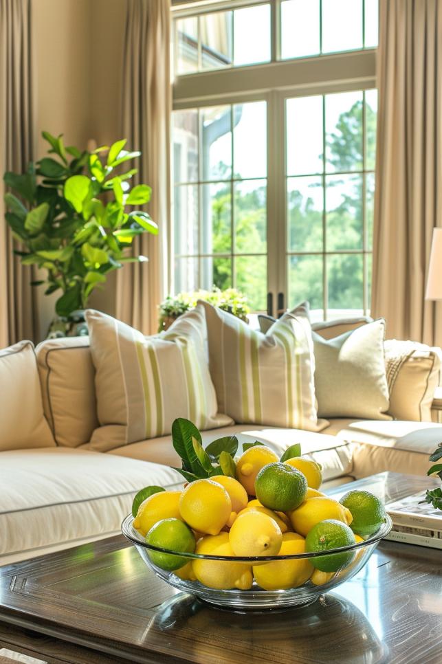 Fishing your living space with the lively note of summer with a wonderful exhibition of colorful lemons and limes that are embedded in a glass bowl.