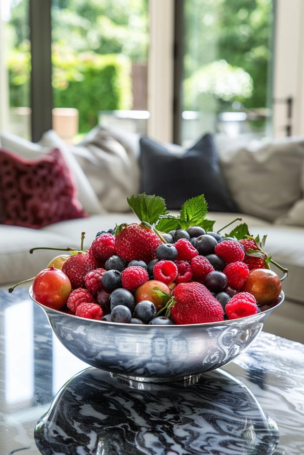 Celebrate the candy of summer with a wonderful exhibition of the bounty of nature - a bowl of fresh, lively berries that give your living space a natural splash of color and a touch of edible decor.